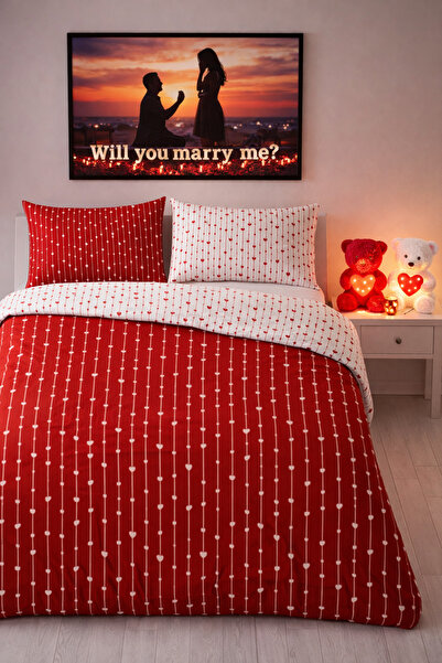 Cottonest Romantic Heart Patterned Double Duvet Cover Set - Valentine's Day -...