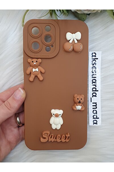 Aksesuarda Moda iPhone 12 Pro Max Compatible Silicone Case with Cute Teddy Bear Figure