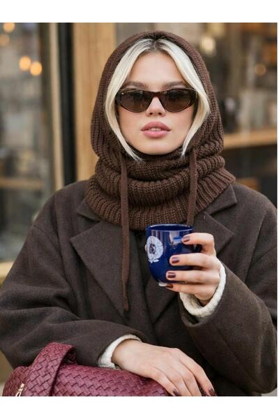 esma trend Acı Kahve Triko Örgü Balaclava Bere Şapka