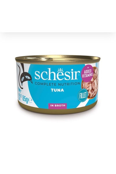 Schesir طعام قطط رطب كامل التغذية بنكهة التونة مع المرق مطبوخ بالبخار 85غ