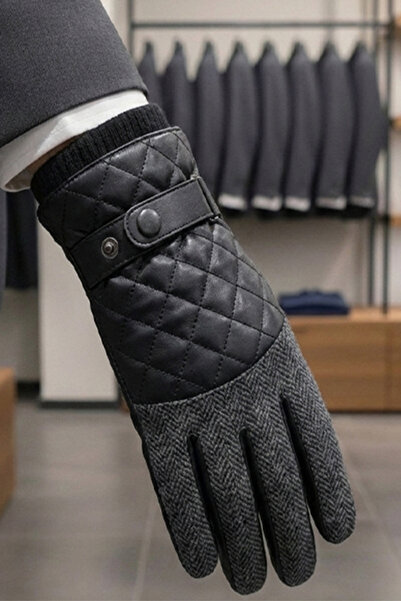 Mollycrush Men's Leather Detailed Woolen |   Touchscreen Compatible Gloves