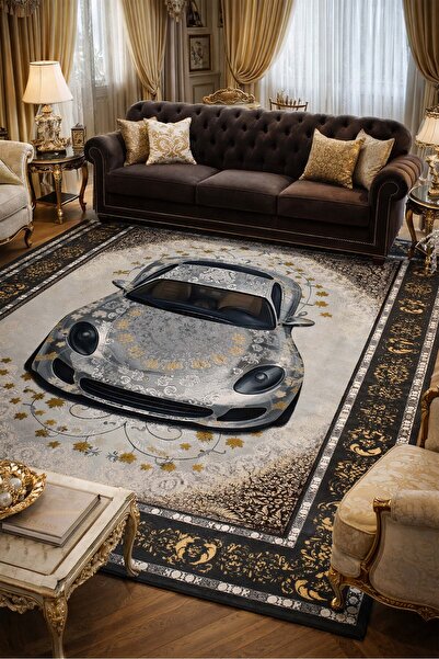 Qatalina PORSCHE 911 Motifli Yıkanabilir Spor Yarış Arabası Desenli Oyuncu Ga...