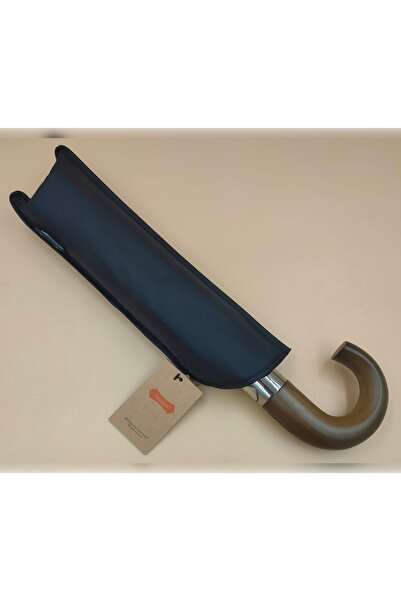 parachase Ahşap Baston Saplı Tam Otomatik Siyah Şemsiye - Kılıflı