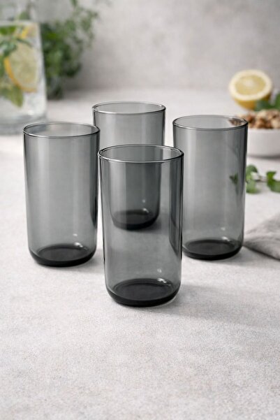 NEWNOW Anthracite Glass Cup Set of 4 – 460 ml Modern Design Water & Soft Drin...