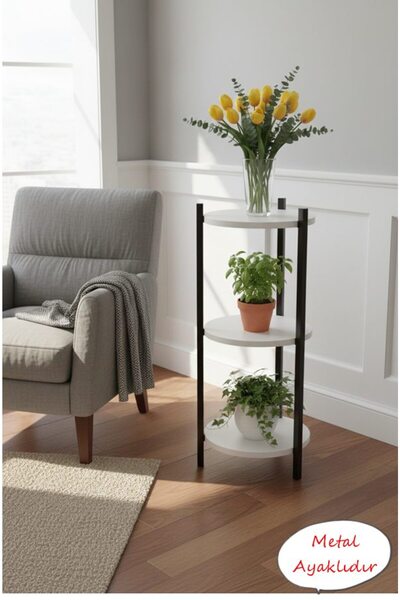 Retodesign 3 RAFLI BEYAZ YUVARLAK ÇİÇELİK RAF, ÇOK AMAÇLI RAF 2305