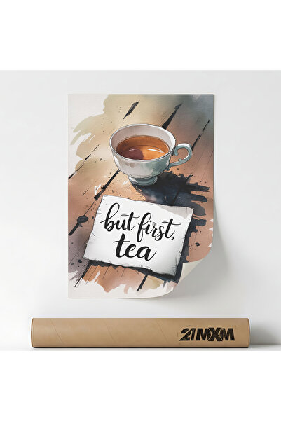 21mxm Poster 'But first, Tea' on Matte Canvas – Minimalist Design, 30 x 40 cm...
