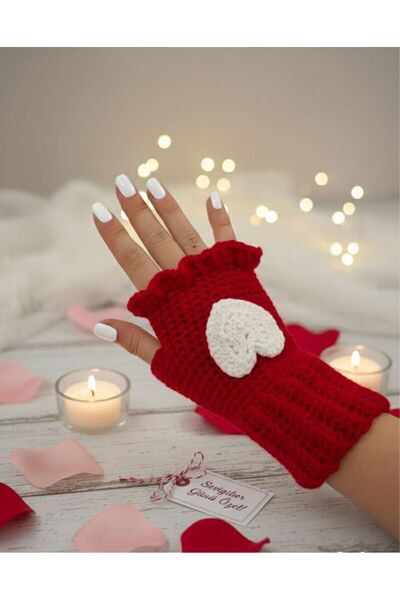 EL YAPIMI Sevgililer günü özel- El örgüsü kalp detaylı parmaksız eldiven