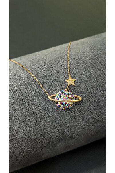 aslan gümüşçülük 925 Ayar Gümüş Dünya ve Yıldız Model Kadın Kolye