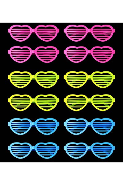 MATMEL Retro Neon Highlighter Heart Shutter Glasses - 12 Pieces
