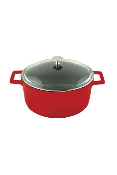 Lava وعاء دائري طراز تي 24 بلون أحمر لامع