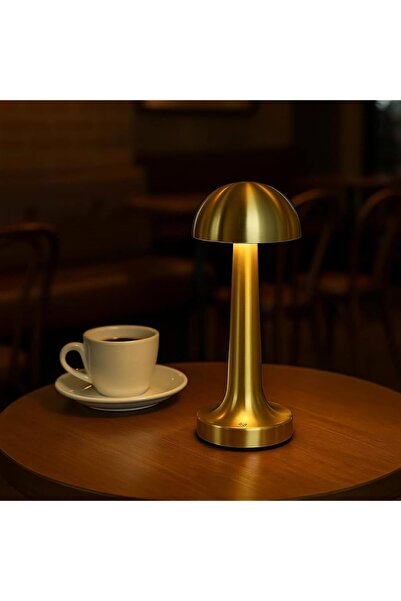 RIVANO Mantar Masa Lambası Gold Renk Kablosuz Ledli 3renk Dokunmatik Şarjlı