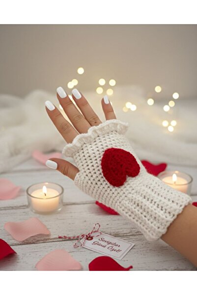 EL YAPIMI Sevgililer günü özel- El örgüsü kalp detaylı parmaksız eldiven