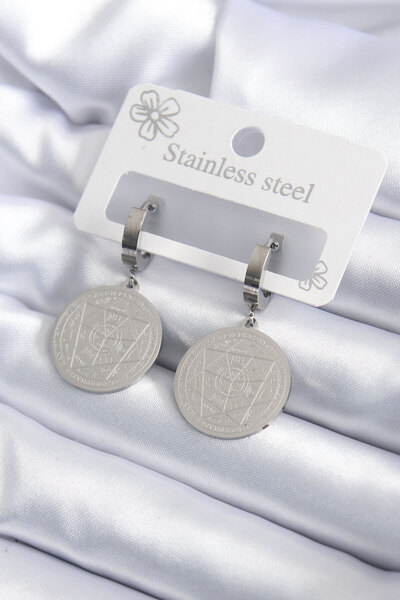 Skygo 316L الصلب الفضة اللون الخماسي نموذج التطريز أقراط نسائية - TJ-BKP7924