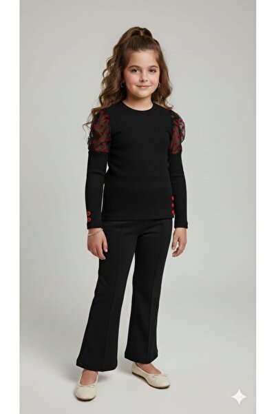 Fashion'Ss Kolları tül detaylı kalpli kız sweeti