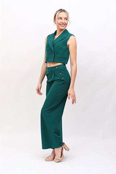 ÖNDER ÖZSOY Men's Lapel Double-Breasted Mini Vest & Ornamental Pocket Ornamen...