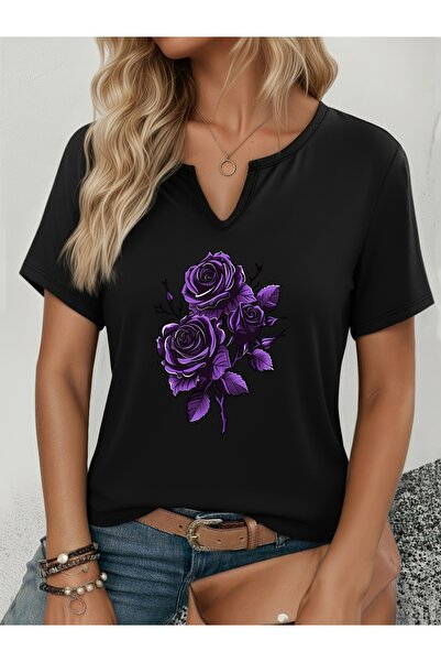 mercoledi Women's Brazil Printed Half V-Neck Sleeves Regular Fit Casual T-Shirt