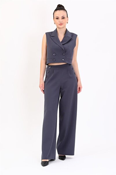 ÖNDER ÖZSOY Men's Lapel Double-Breasted Mini Vest & Ornamental Pocket Ornamen...