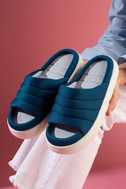 FUGA MODA Papuci Avenza bleumarin cu talpă gri ultraușoară, cu bandă de căptu...