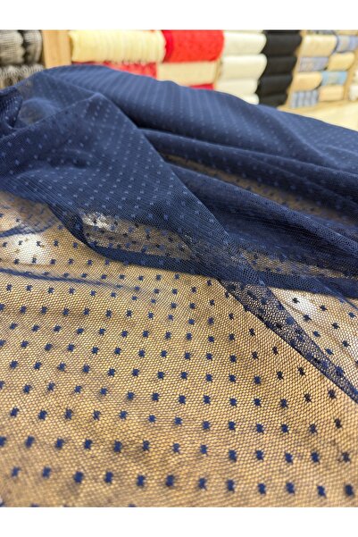 METERİAL قماش تول منقط باللون الأزرق الداكن - عرض 150 سم - للملابس والديكور