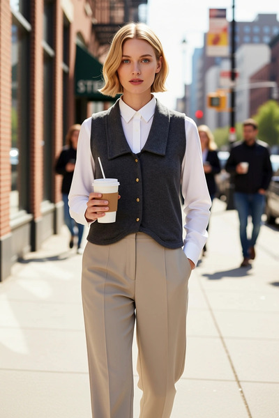 BENERLY Women's Fitted V-Neck Detailed Sleeveless Buttoned Knitted Vest Crop ...