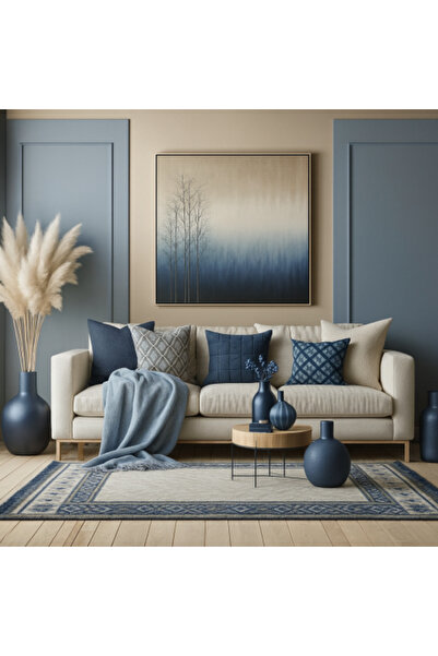 lawhat للوحة فنية مودرن بتدرجات الأزرق والبيج – تصميم أشجار هادئ يضفي فخامة و...