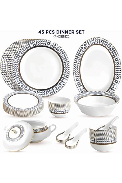 PEGGY OLIVER Phoenix Collection 45 Pcs Dinner Set Real Gold Plated