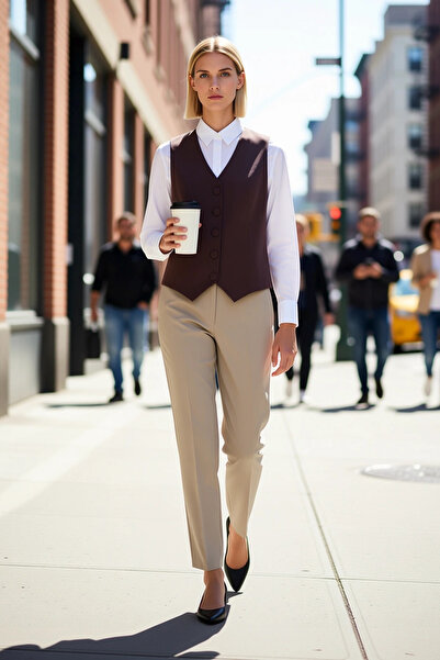 BENERLY Women's V-Neck Sleeveless Buttoned Fitted Cut Woven Fabric Crop Vest ...