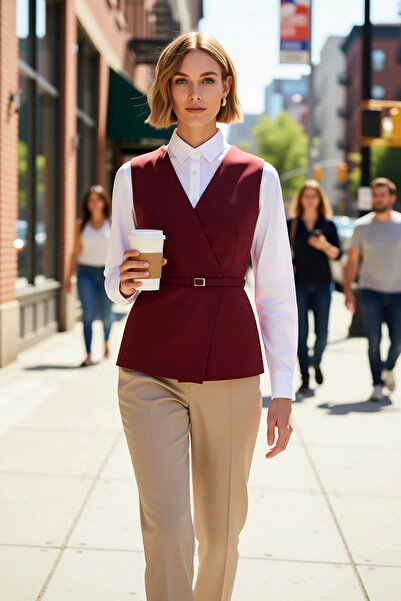 BENERLY Women's Double-Breasted Collar Sleeveless Fitted Mold Wrap-Around Clo...