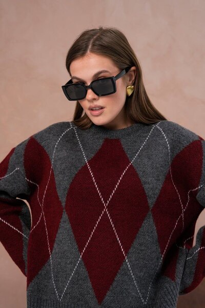 mysimy Women's Baklava Patterned Circular Neck Tricot Sweater