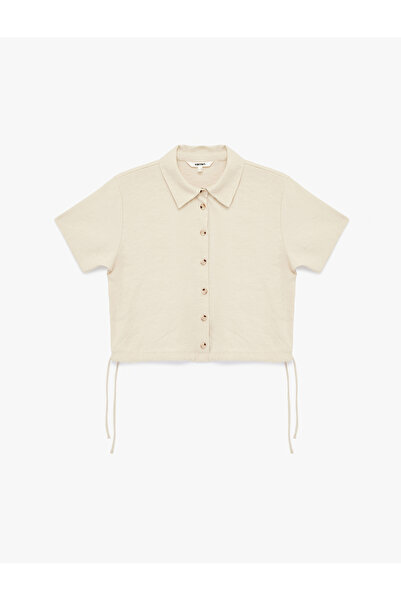 Koton Tie-Detail Short Sleeve Buttoned Crop Shirt