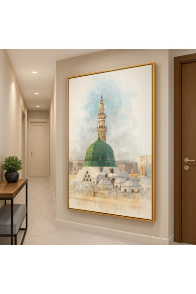 lawhat لوحة فنية راقية تصور المسجد النبوي الشريف بأسلوب مائي هادئ وألوان دافئ...