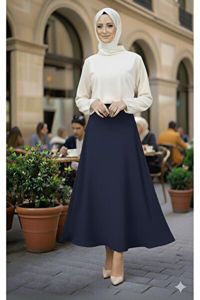 Mey Collection Women's Black Knitted Crepe Fabric Flared Hijab and Casual Ski...