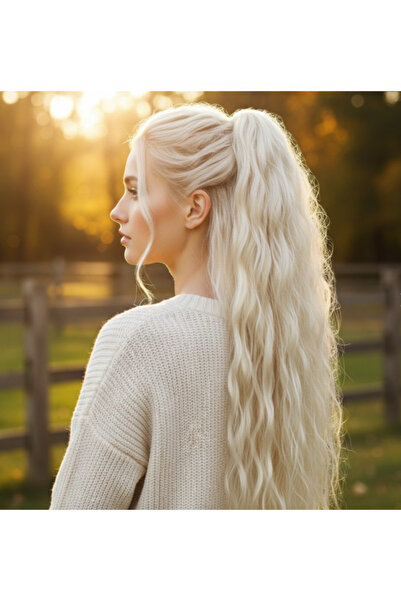 Handmade Uzun Tokalı Kabarık At kuyruğu saç PLATİN