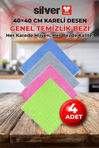 SİLVER HOME Mikrofiber Temizlik Bezi Seti 4’lü 40x40 cm, Mutfak Temizlik Bezi...