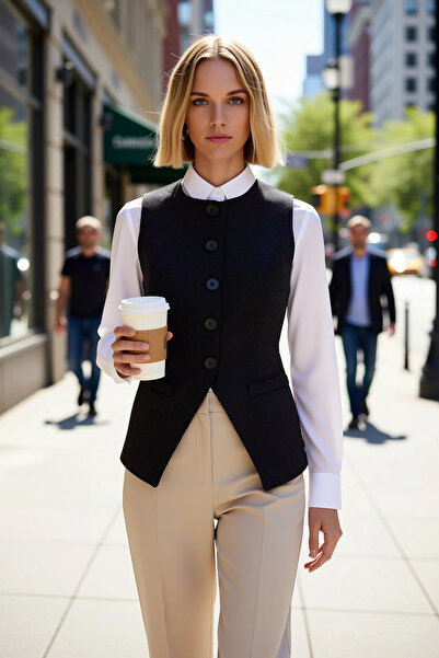 BENERLY Women's Crew Neck Sleeveless Fitted Tweed Vest with Waist Fitting Cut...