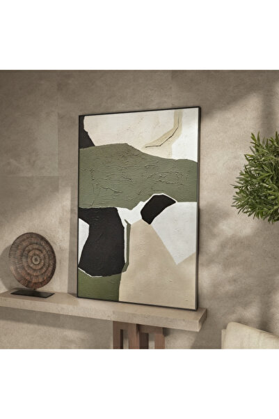 lawhat لوحة تجريدية راقية مستوحاة من ألوان الأرض الهادئة، تجمع بين الأخضر الز...