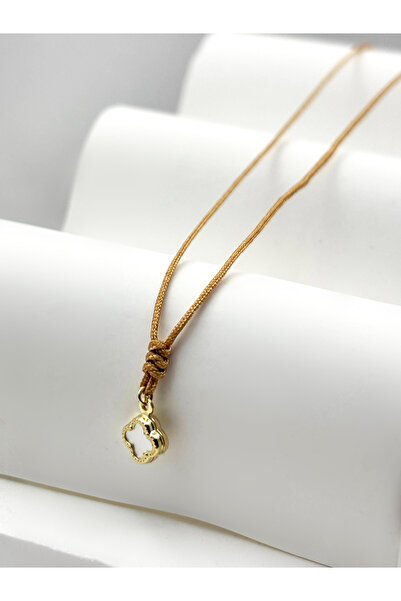 DİAMİNE PIRLANTA 14 Ayar Altın Sarı İpli Mini Beyaz Taşlı Yonca Kolye