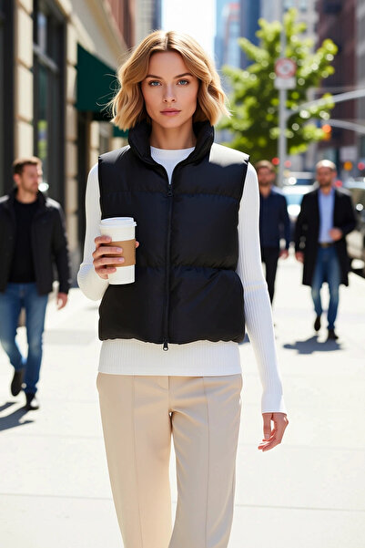 BENERLY Women's Mock Neck Sleeveless Regular Fit Water Repellent Zippered Lin...