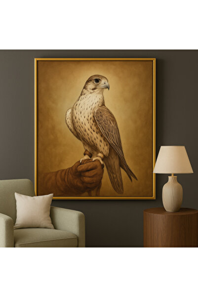 lawhat لوحة فنية راقية تصور صقراً شامخاً يقف على يد صقار، بأسلوب واقعي وألوان...