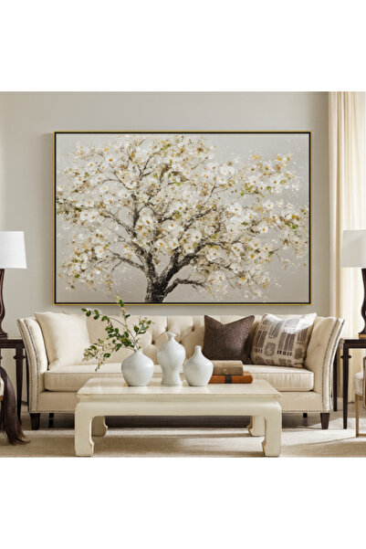 lawhat لوحة فنية راقية تجسد شجرة مزهرة بتفاصيل ثلاثية الأبعاد، تعكس توازن الط...