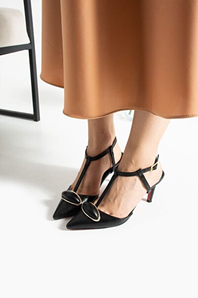 ELVI μαύρα γυναικεία παπούτσια με τακούνι και λουράκι [7] εκ.