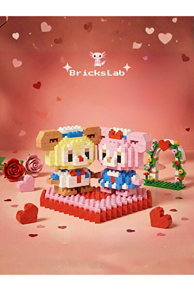 Bricks Mini Pembe & Krem Ayıcık Yapboz 3D Puzzle İkili Set