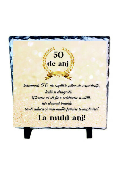 ROPRESSO Piatra Ardezie 20x20 cm Cadou Aniversare 50 Ani cu Mesaj „La multi a...