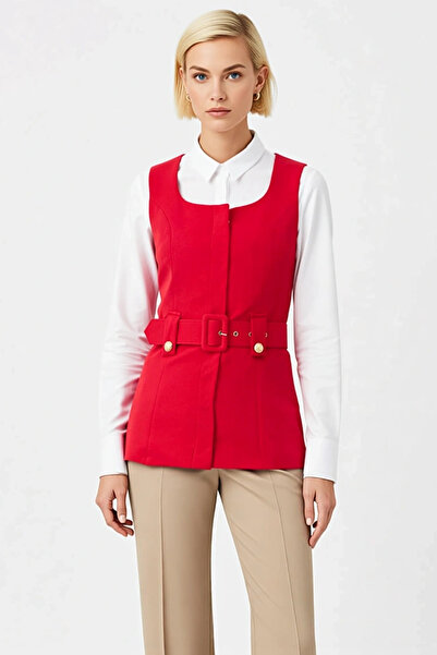 BENERLY Women's Pool Collar Sleeveless Fitted Long Woven Vest with Snap Closu...