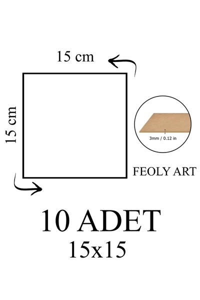 Feoly Art 3 mm 15x15 MDF Plaka (10 ADET) - Hobi, Maket, Ahşap El Sanatları İç...