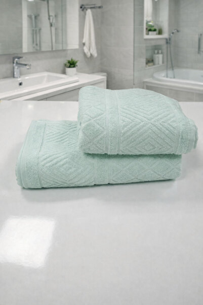 Bambus 2'li %100 Pamuklu Geometrik Desenli Banyo Havlusu Seti /90x150 Banyo H...