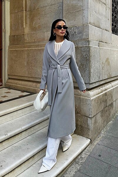 Trend Alaçatı Stili Women's Gray Cashmere Coat Vs00009