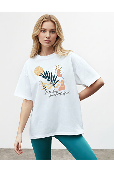 caddekombin Women's Aesthetic Striped Energy Themed White T-Shirt