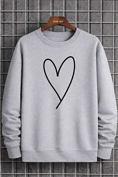 Pink Sky Unisex Oversize Βαμβακερό Φούτερ με Στάμπα 1 ΚΑΡΔΙΑ