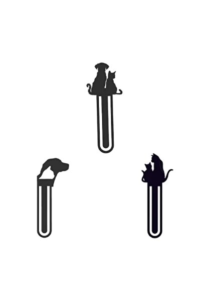 OEM Set de 3 semne de carte cu pisici/câini, cu imprimeu 3D, culoare neagră, ...